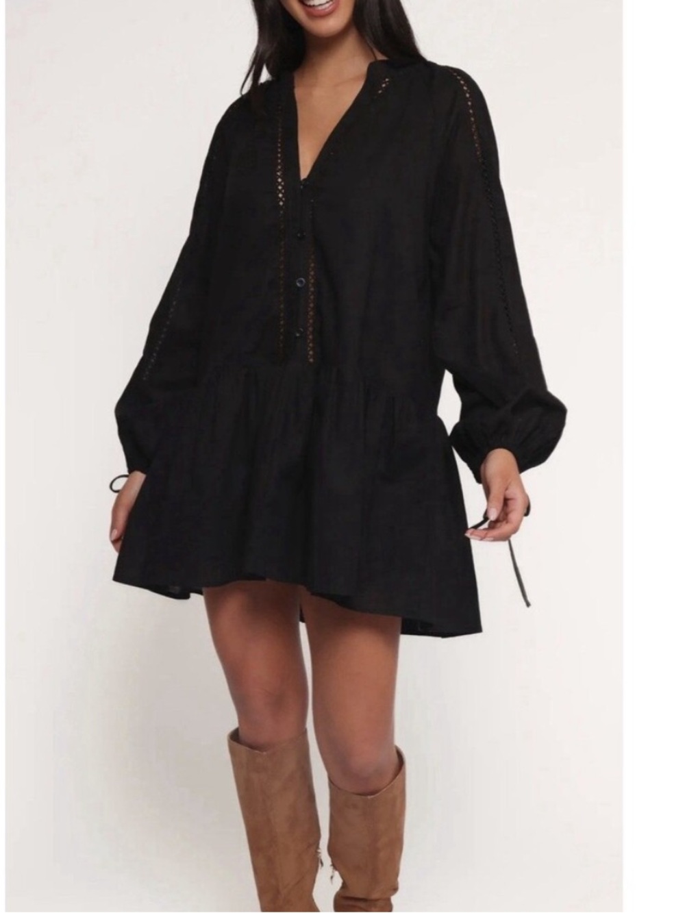 Petal & Pup Cotton and Linen Boho Black Long Sleeve Dress